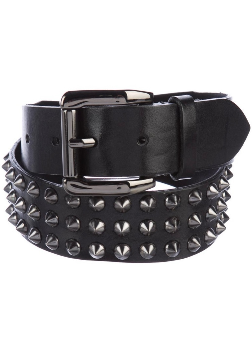 NEW BURBERRY London Black Leather 3 Row Silver Studded Belt Luxury Punk S
